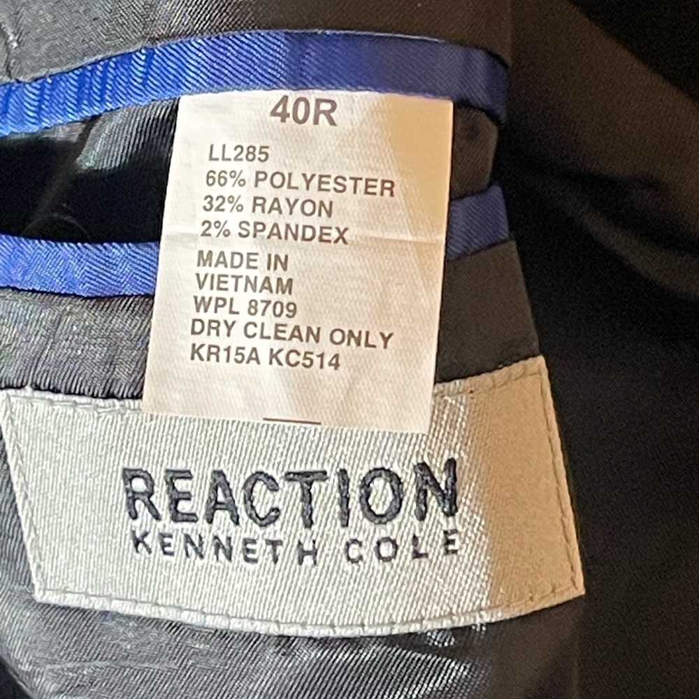 Kenneth Cole Reaction 40R Slim Fit Sportcoat Blue Black Trim Evening Jack - Picture 9 of 9